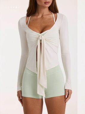 Bo+Tee ButterCloud Tie Front Long Sleeve Top in Coconut